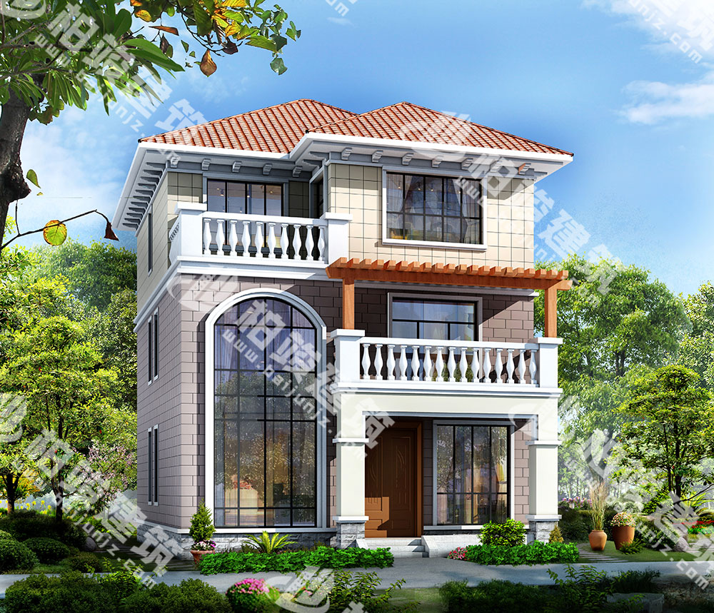 農(nóng)村三層簡歐風(fēng)自建房設(shè)計(jì)圖，造型清新別致，內(nèi)部9房設(shè)計(jì)