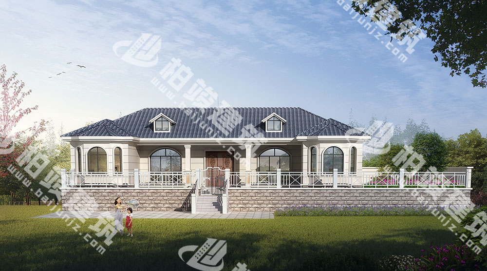 一層簡(jiǎn)歐風(fēng)農(nóng)村自建房設(shè)計(jì)圖紙，經(jīng)典對(duì)稱設(shè)計(jì)帶庭院