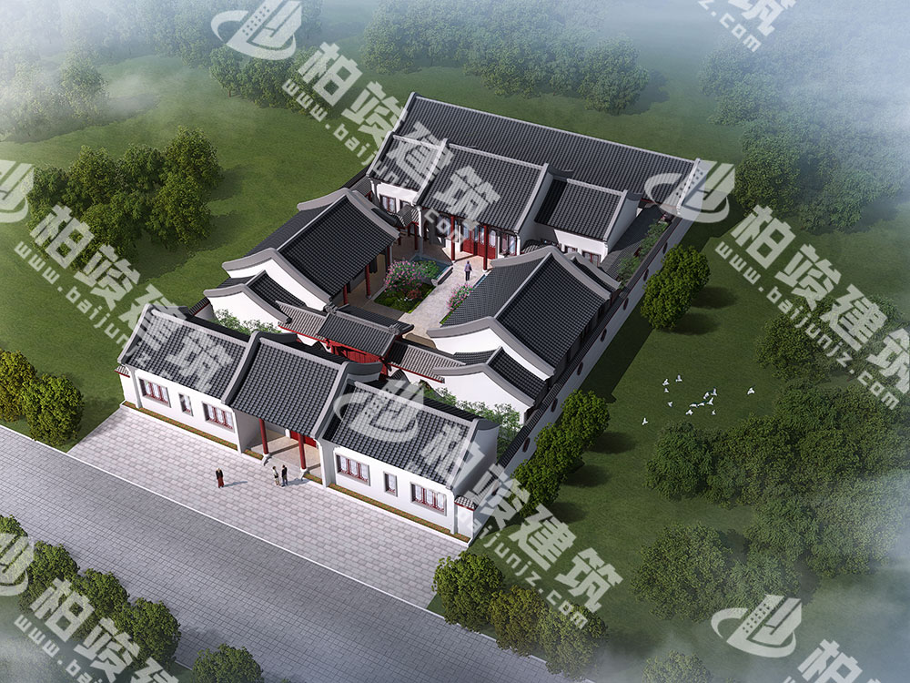 農(nóng)村自建四合院設(shè)計(jì)圖，三進(jìn)院落，占地1292㎡，內(nèi)部15室