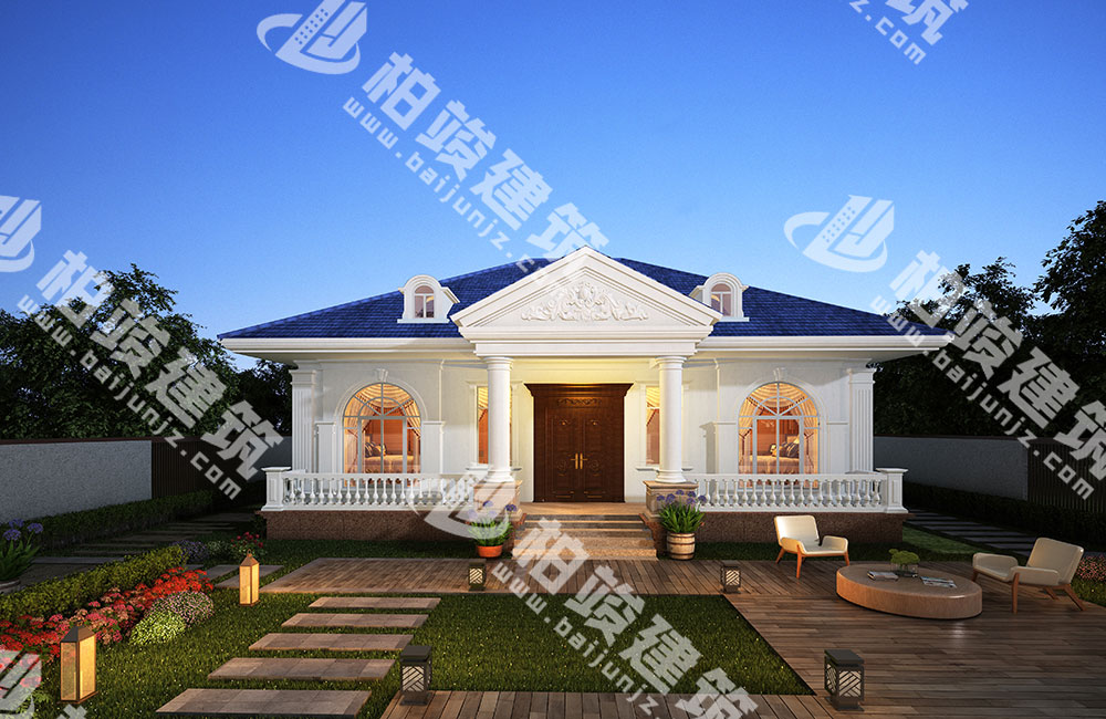 農(nóng)村一層簡歐風(fēng)別墅設(shè)計圖，大氣對稱設(shè)計，帶鍋爐房、火炕臥室