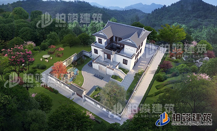 農(nóng)村自建一進三層四合院設(shè)計圖，帶地下酒窖、車庫、天井、庭院園林