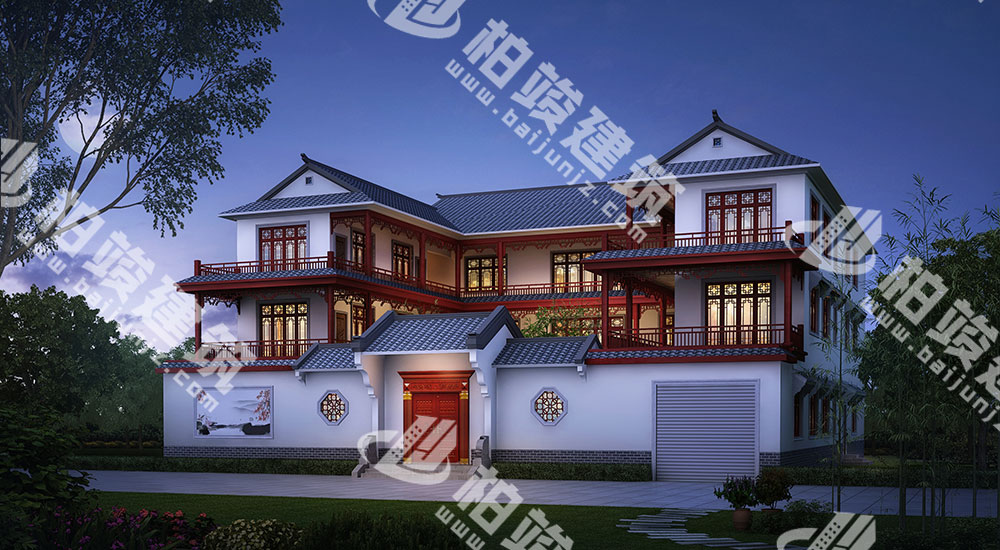 一進三層新古典風(fēng)格四合院設(shè)計圖，13室7廳12衛(wèi)，帶電梯、車庫