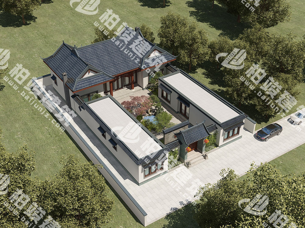 農(nóng)村自建四合院設(shè)計圖，中式庭院帶池，五臥室設(shè)計