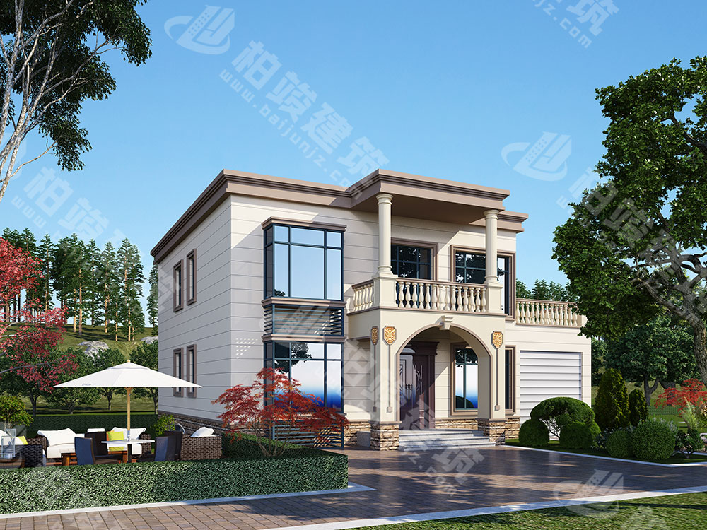 農(nóng)村自建房設(shè)計圖，二層簡歐風(fēng)，帶車庫，內(nèi)部5室3廳4衛(wèi)