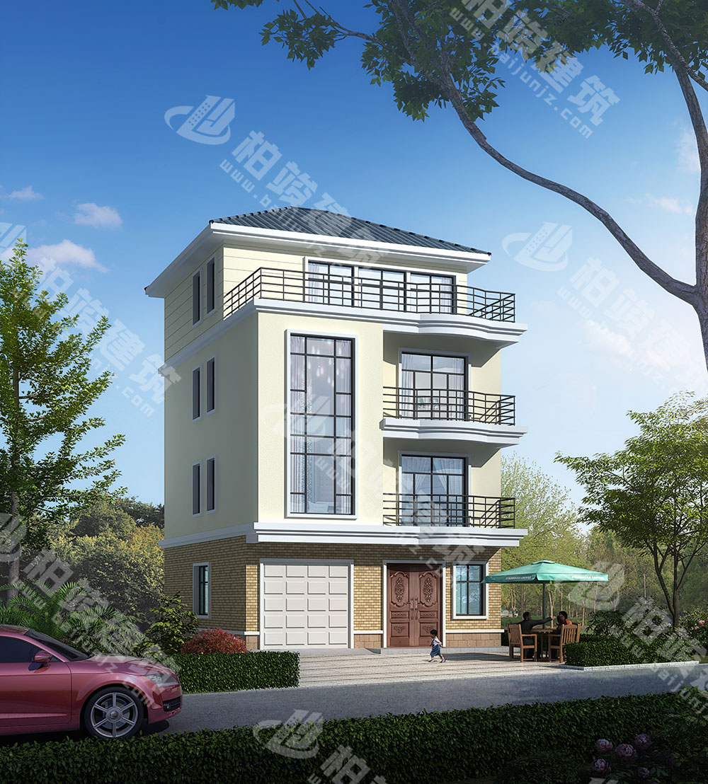 農(nóng)村四層別墅設(shè)計圖，小開間小占地，帶雙層落地窗、車庫、屋頂花園