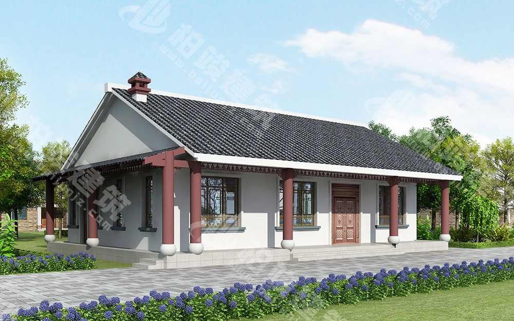 農(nóng)村自建一層新中式別墅，內(nèi)部四室，帶火炕、柴火灶、壁爐