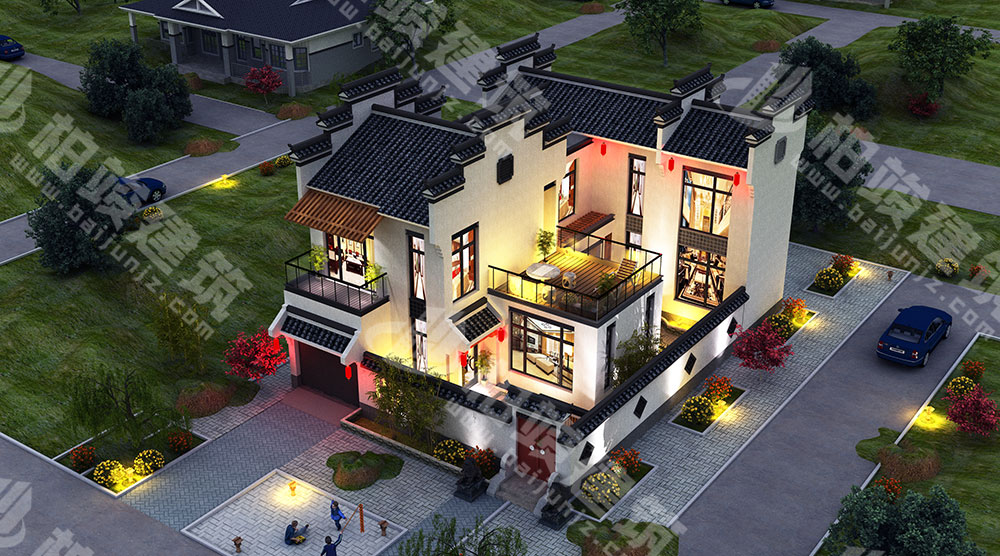 農(nóng)村自建二層新中式別墅，造型別致古樸，風水好，帶庭院