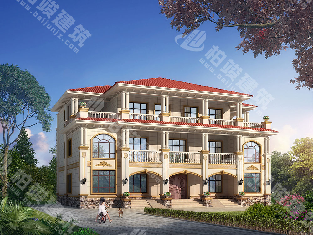 農(nóng)村自建房設(shè)計圖，三層雙拼別墅，氣派簡歐風格，帶堂屋神龕位