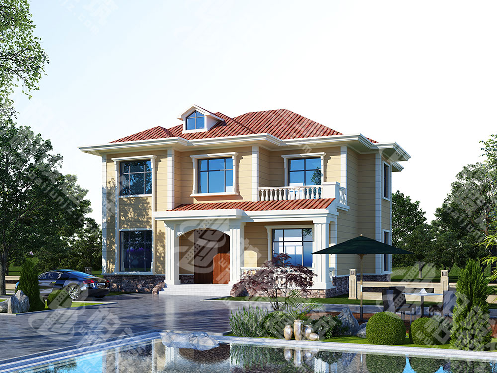 農(nóng)村二層樓房設(shè)計，清新橘色系簡歐風格，格局很通透