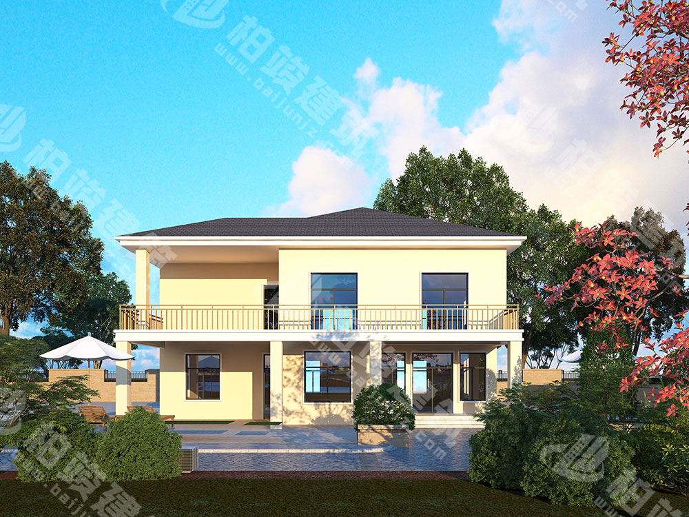 農(nóng)村別墅設(shè)計圖紙，二層簡約現(xiàn)代風格，帶超大露臺、車庫