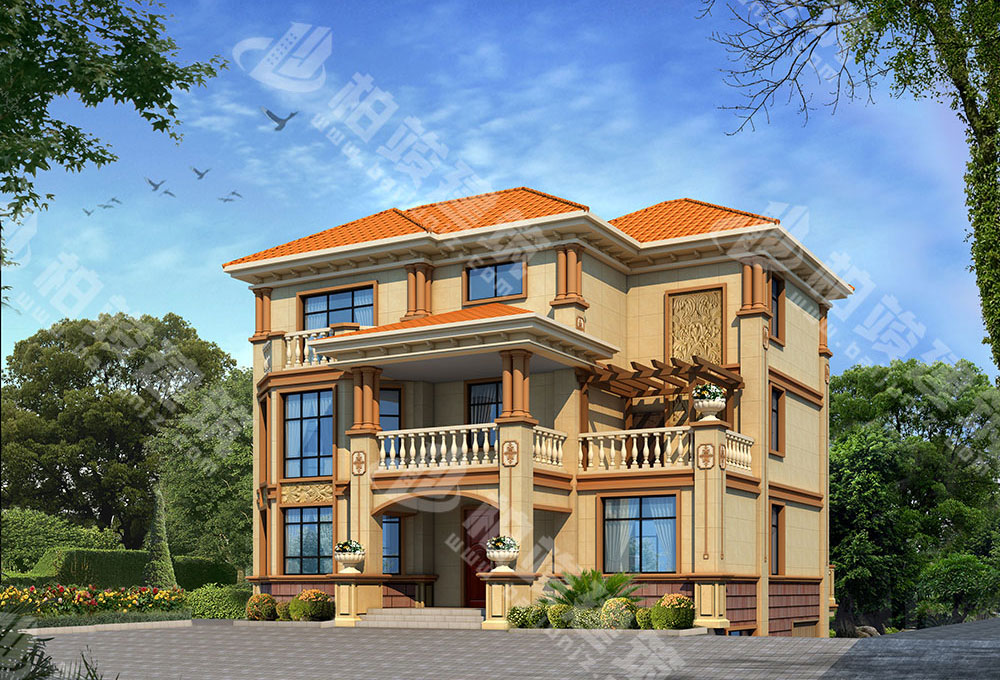 農(nóng)村自建房建筑圖紙，華麗簡(jiǎn)歐風(fēng)格，帶車庫(kù)、健身房、書(shū)房