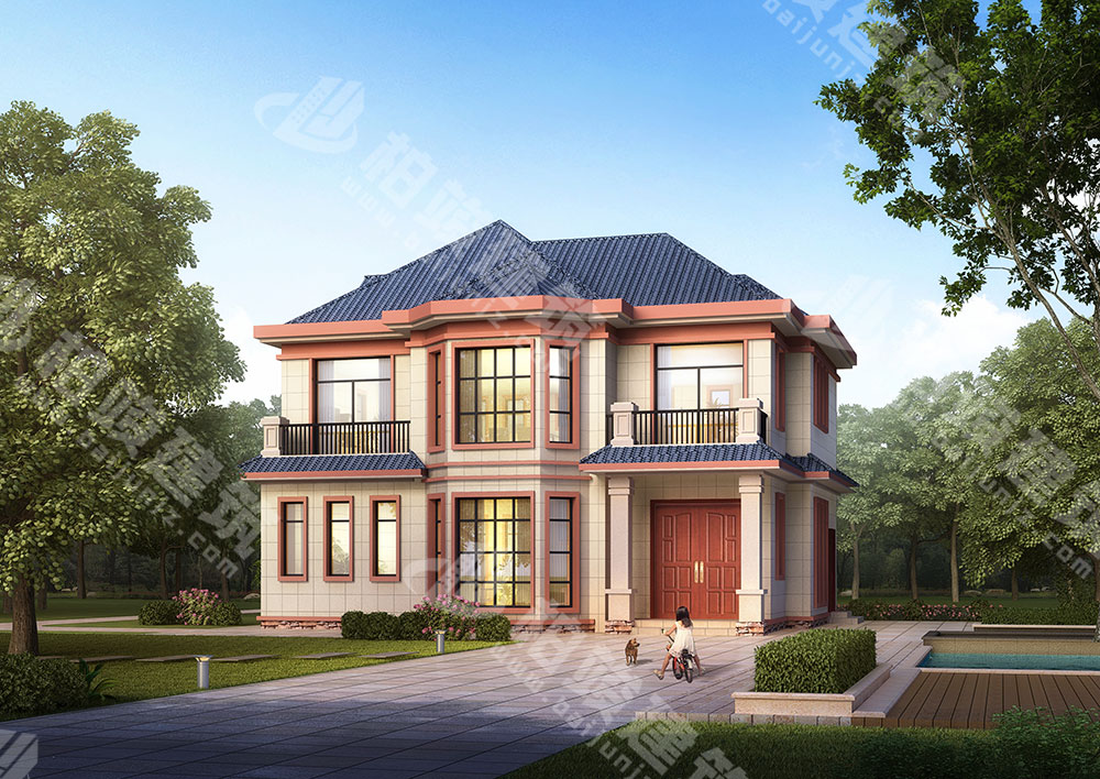 農(nóng)村二層小別墅設(shè)計(jì)，二層簡(jiǎn)歐風(fēng)格，屋頂平坡結(jié)合，內(nèi)部布局合理實(shí)用