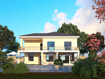 二層別墅設(shè)計，帶車庫和堂屋。