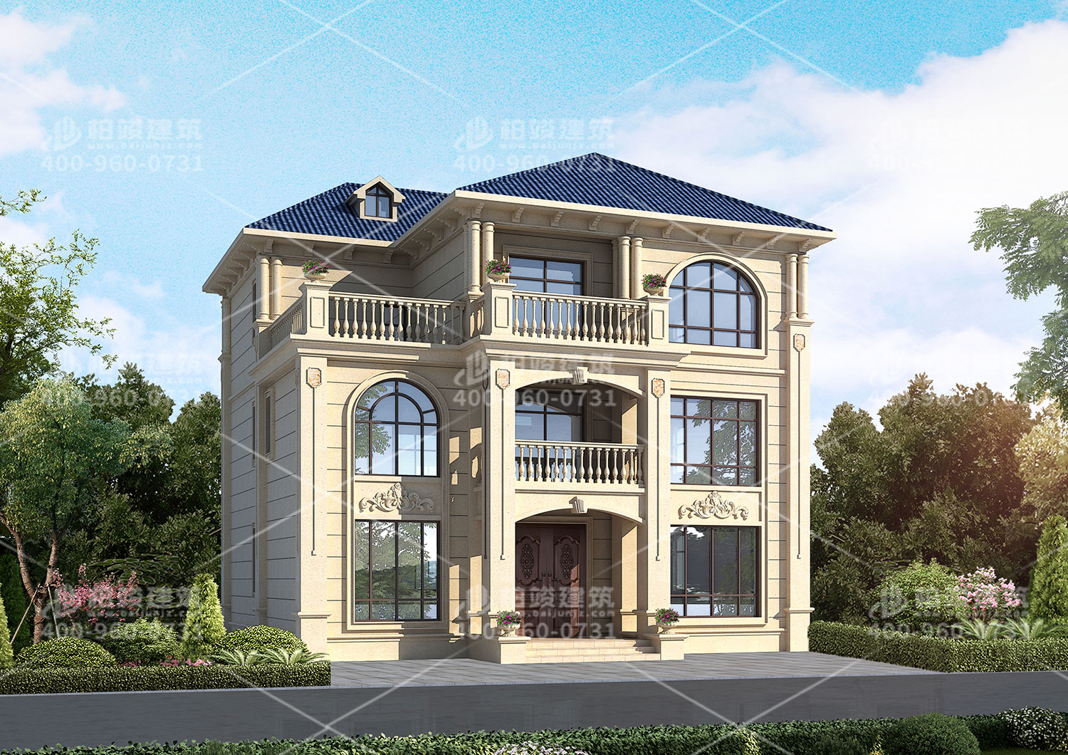 農(nóng)村別墅效果圖，三層歐式別墅設(shè)計。