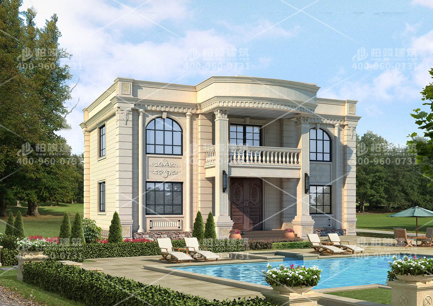 二層別墅設(shè)計(jì)效果圖，帶羅馬柱。