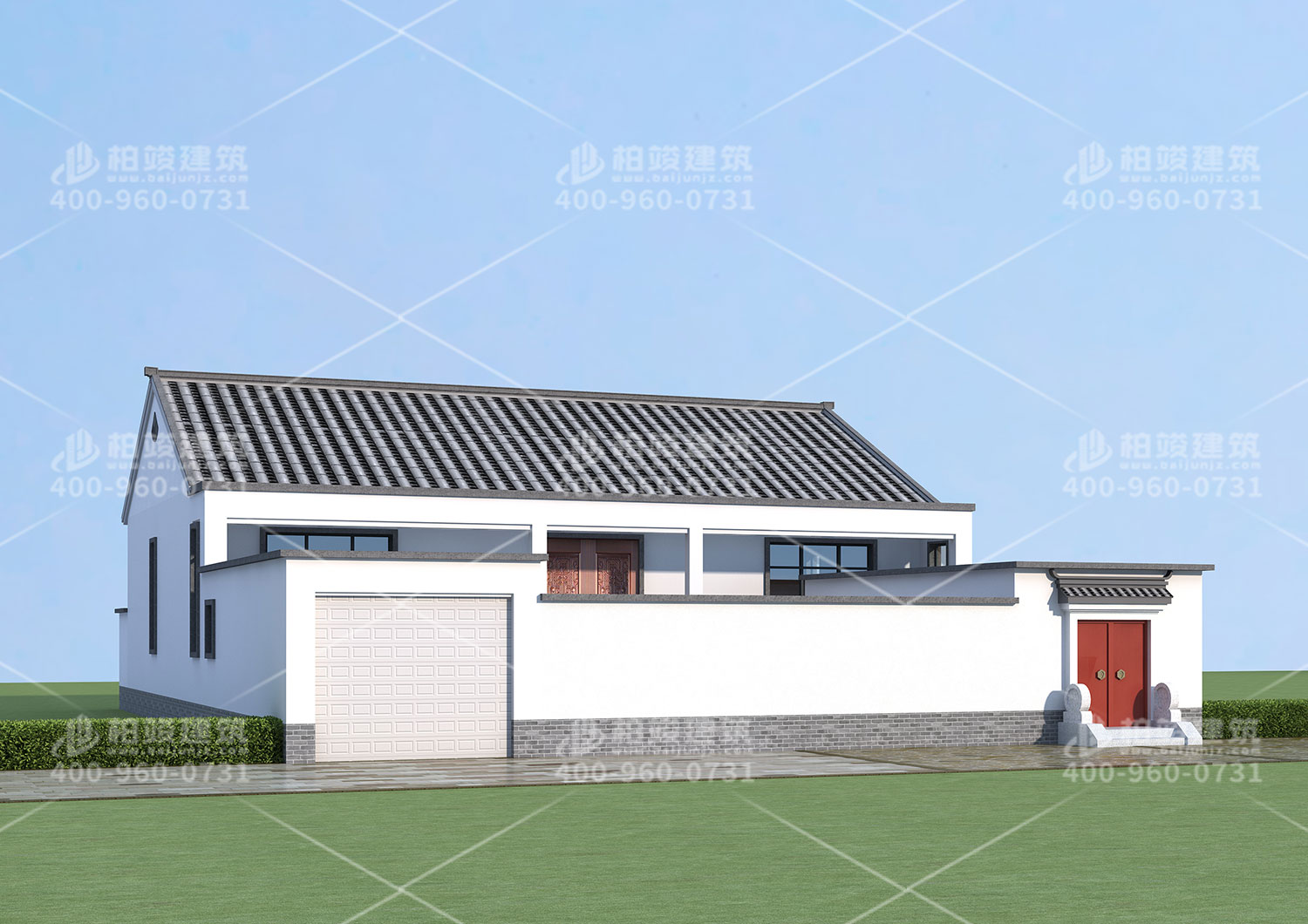 中式別墅設(shè)計(jì)圖，帶院子和地下室。