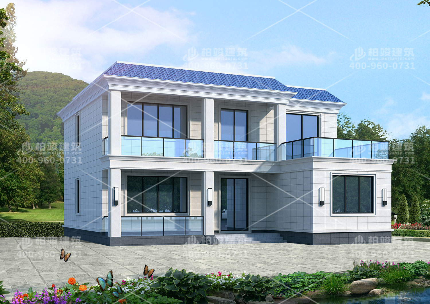 現(xiàn)代二層平頂房屋設(shè)計，效果圖欣賞。