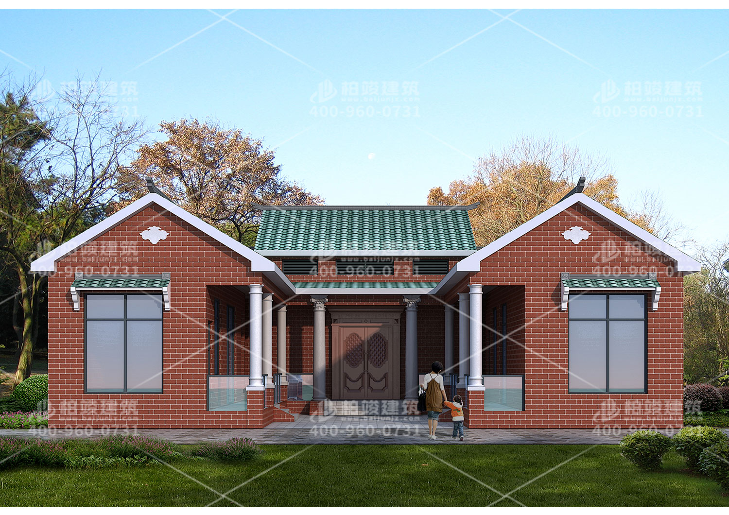 一層鄉(xiāng)村別墅設(shè)計圖，帶院子。