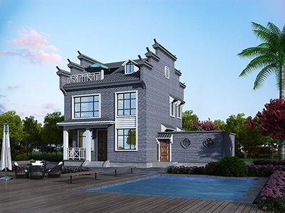 二層中式別墅效果圖，樓頂帶陽(yáng)關(guān)傘巴適的很