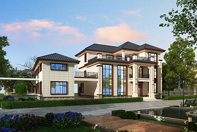 復(fù)式三層別墅設(shè)計(jì)圖，帶陽光房。