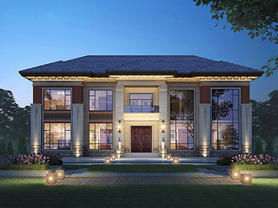 中式風(fēng)格別墅設(shè)計(jì)圖，客廳挑空設(shè)計(jì)。