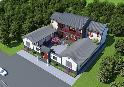 鄉(xiāng)村中式四合院設(shè)計圖，帶灶火房。