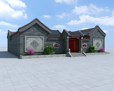 農(nóng)村中式四合院，帶堂屋。