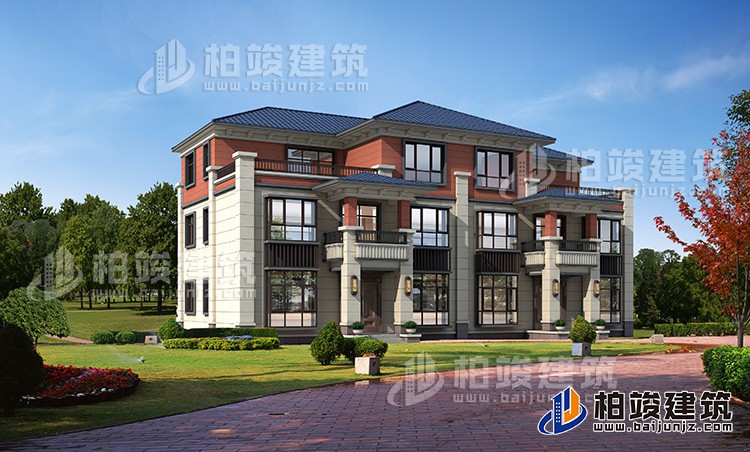 三層農(nóng)村房屋設(shè)計(jì)圖，雙拼別墅