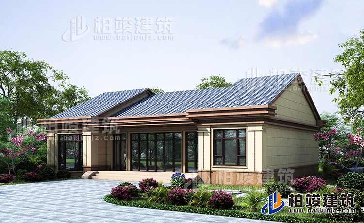 一層歐式別墅設(shè)計(jì)，帶衣帽間和茶室。