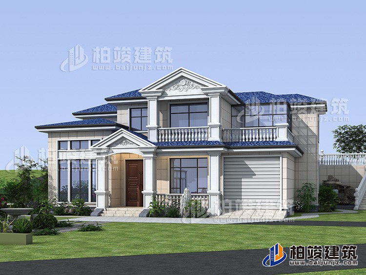 鄉(xiāng)村二層自建房設(shè)計圖，帶車庫。