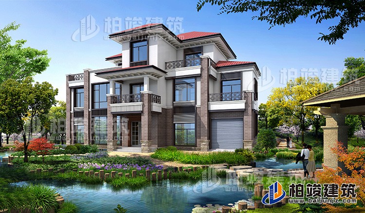 農(nóng)村三層樓房設(shè)計(jì)圖三層別墅圖片，占地面積188平米BZ316-新中式風(fēng)格