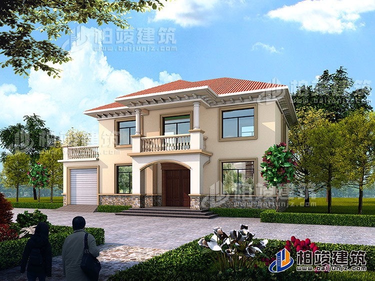 簡(jiǎn)歐二層帶露臺(tái)有車庫(kù)小別墅設(shè)計(jì)施工圖及效果圖BZ255-簡(jiǎn)歐風(fēng)格