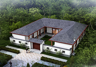 中式三合院平房設(shè)計(jì)圖及效果圖、施工圖