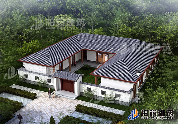 中式三合院平房設(shè)計圖及效果圖、施工圖BZ168-新中式風(fēng)格