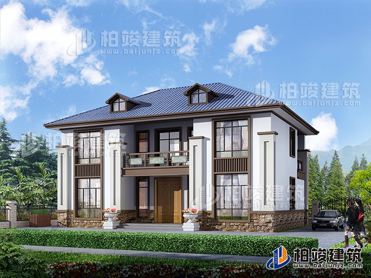 鄉(xiāng)村二層中式別墅施工及設計效果圖紙整套，小巧精致！BZ270-新中式風格