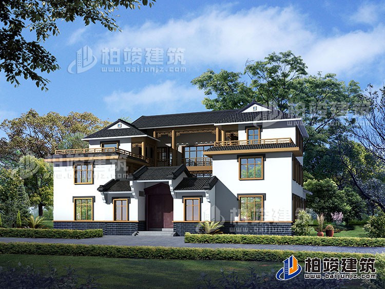 豪華新中式四合院別墅設計圖、施工圖 造價40萬BZ354-新中式風格