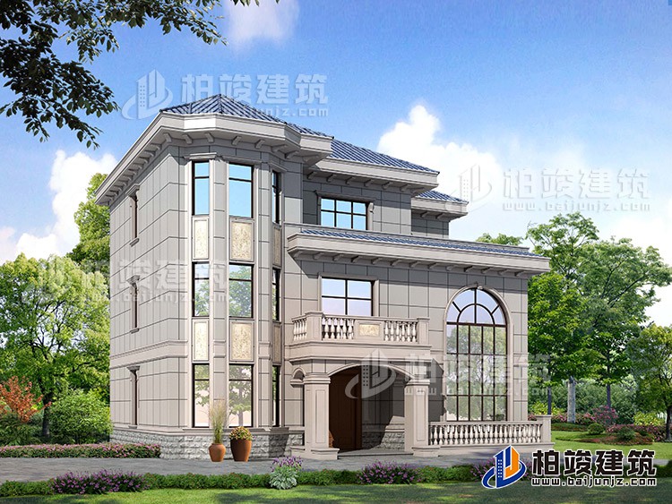 鄉(xiāng)村歐式別墅三層復式別墅設(shè)計效果圖及平面圖BZ356-簡歐風格