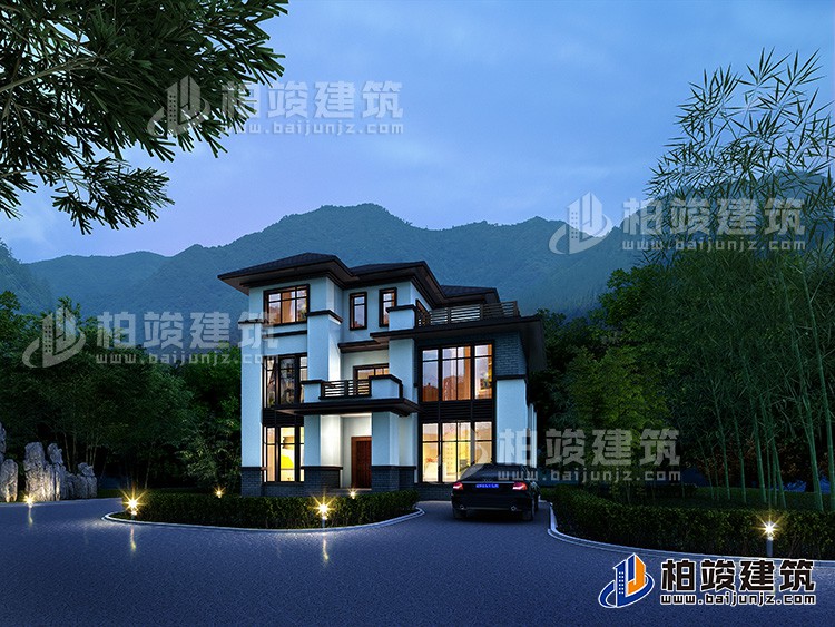 農(nóng)村自建房新中式三層別墅設(shè)計施工圖及效果圖BZ310-新中式風格