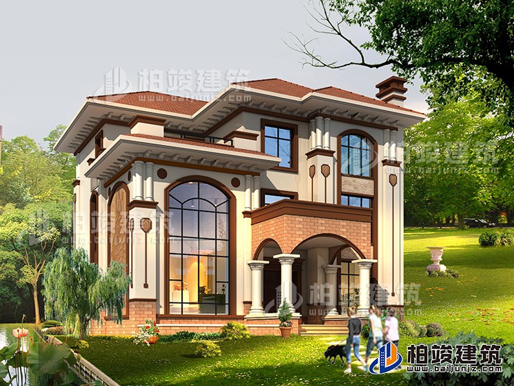 農(nóng)村三層復(fù)式樓房設(shè)計圖及效果圖，復(fù)式磚混結(jié)構(gòu) 造價30萬BZ363-簡歐風(fēng)格