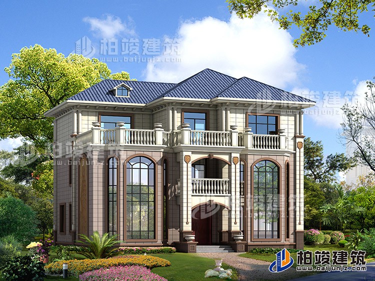 占地190平客廳挑高三層樓房設(shè)計(jì)圖，復(fù)式結(jié)構(gòu)BZ364-簡(jiǎn)歐風(fēng)格