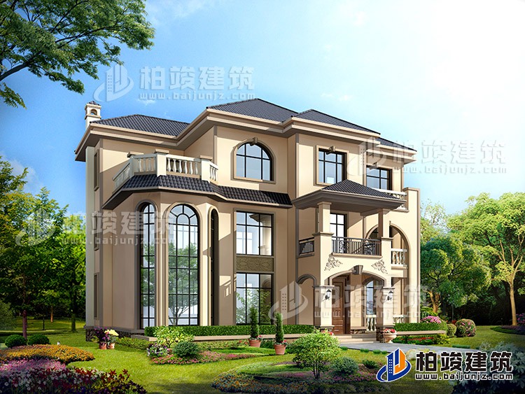 豪華三層別墅設(shè)計圖紙（含效果圖），歐式風(fēng)格設(shè)計圖紙BZ377-簡歐風(fēng)格