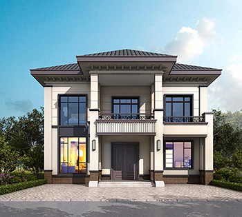 二層簡歐風(fēng)格農(nóng)村小別墅設(shè)計圖紙，帶露臺、柴火房