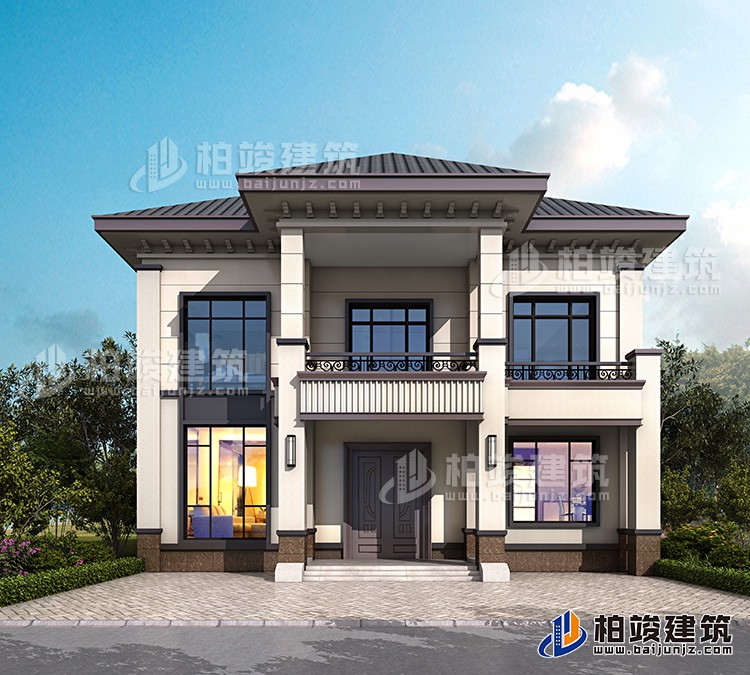 二層簡歐風(fēng)格農(nóng)村小別墅設(shè)計圖紙，帶露臺、柴火房BZ280-簡歐風(fēng)格