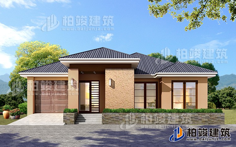 一層鄉(xiāng)村別墅設(shè)計(jì)戶型圖，占地200平左右，外觀很時(shí)尚BZ113-簡(jiǎn)歐風(fēng)格