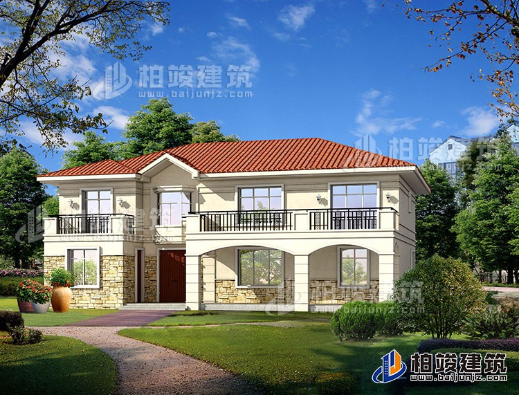 二層歐式小別墅設(shè)計(jì)方案，全套建筑設(shè)計(jì)圖紙+外觀效果圖BZ287-簡歐風(fēng)格