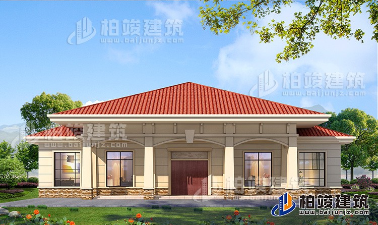 農(nóng)村20萬自建一層平房設計圖，占地面積280平米BZ114-簡歐風格