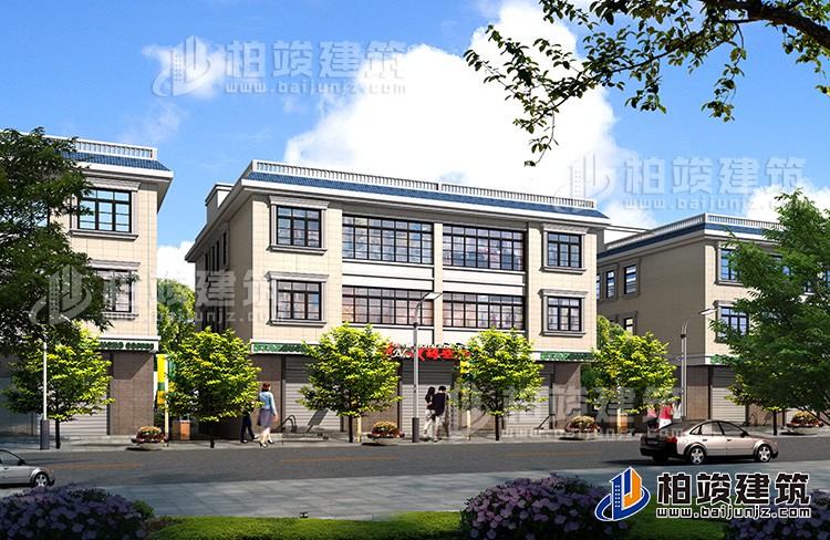 臨街三層帶商鋪?zhàn)越ǚ课菰O(shè)計(jì)圖紙—三層帶門面別墅BZ388-簡歐風(fēng)格