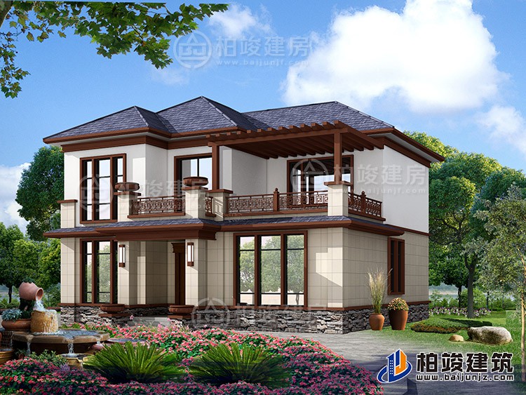 2019新款農(nóng)村20萬元二層小樓圖，占地140平米左右BZ288-新中式風(fēng)格