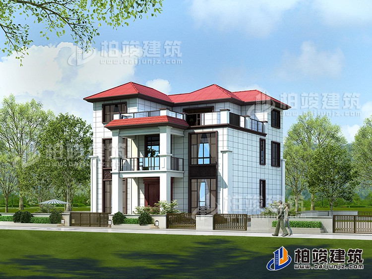 三層帶大露臺農(nóng)村別墅設(shè)計圖紙BZ3306-新中式風(fēng)格