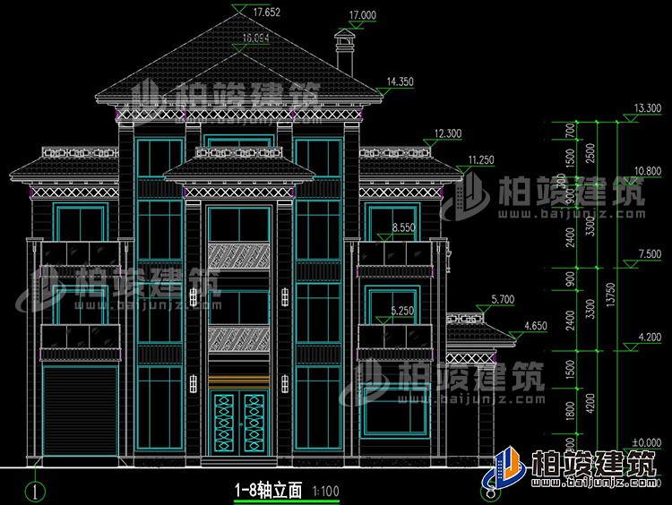 新款農(nóng)村四層別墅設(shè)計圖紙及效果圖，外立面清新別致BZ412-新中式風(fēng)格